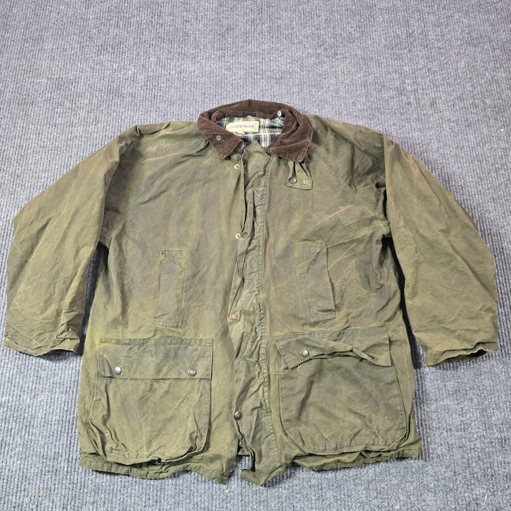 Country Trader Jacket Medium‎ Green Oilskin Waxed Canvas Pockets Water Resistant